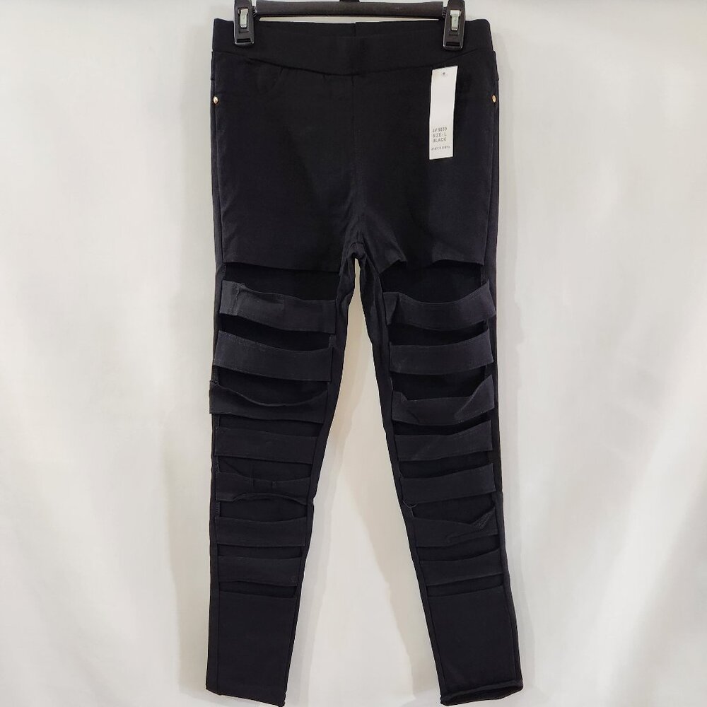 JVINI Women's Pull-On Ripped Stretchy Black Legging Pants